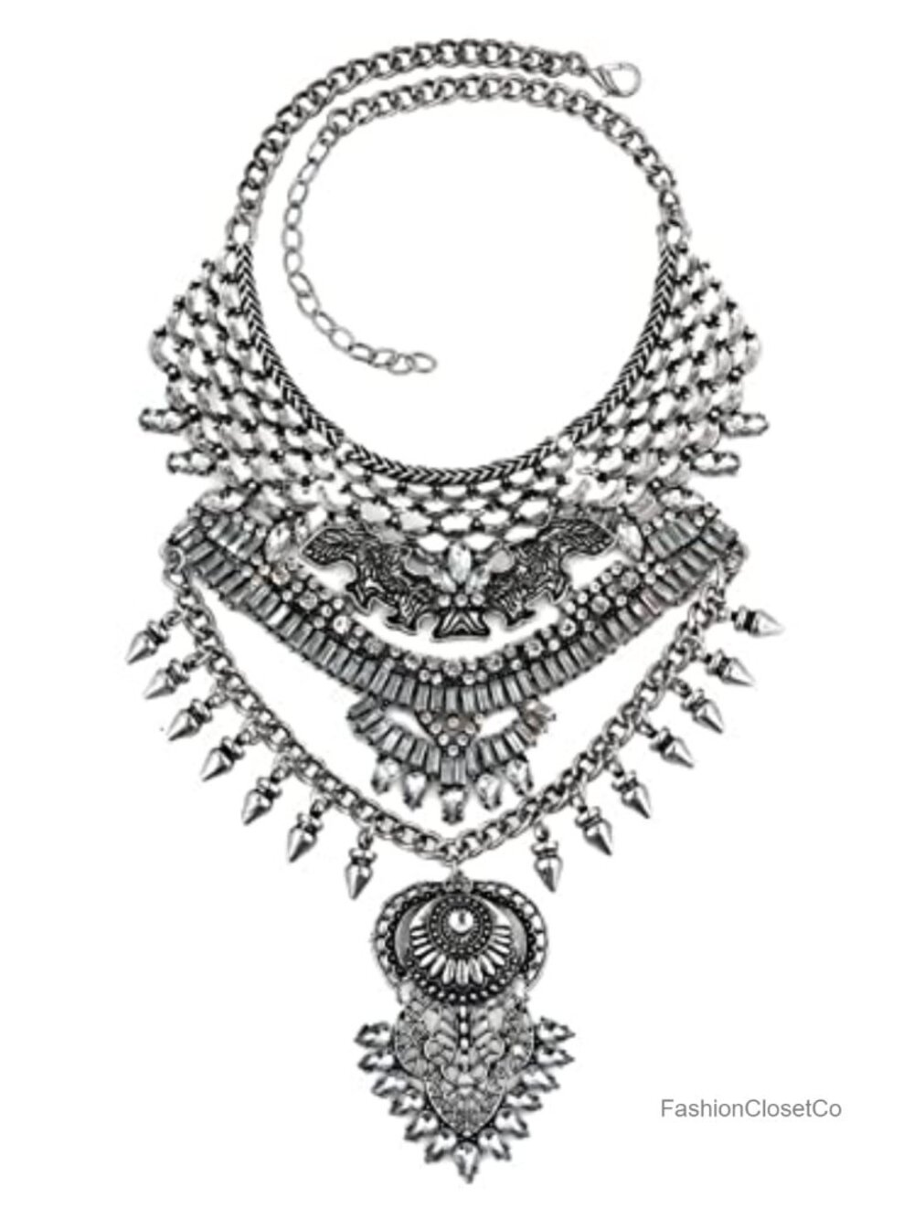 Long Tassel Chunky Boho Coin Statement Necklace Base Metal